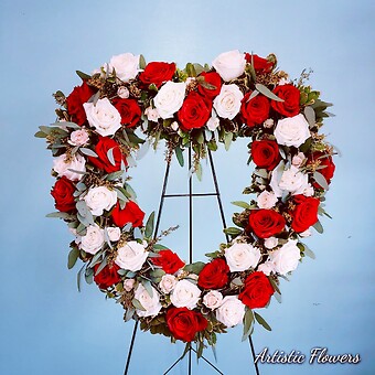 Red and white heart wreath